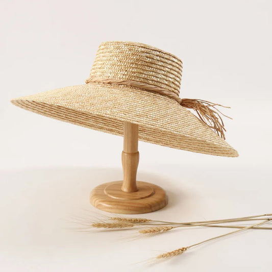 UPF 50+ Women's Wide Brim Flat Top Straw Hat