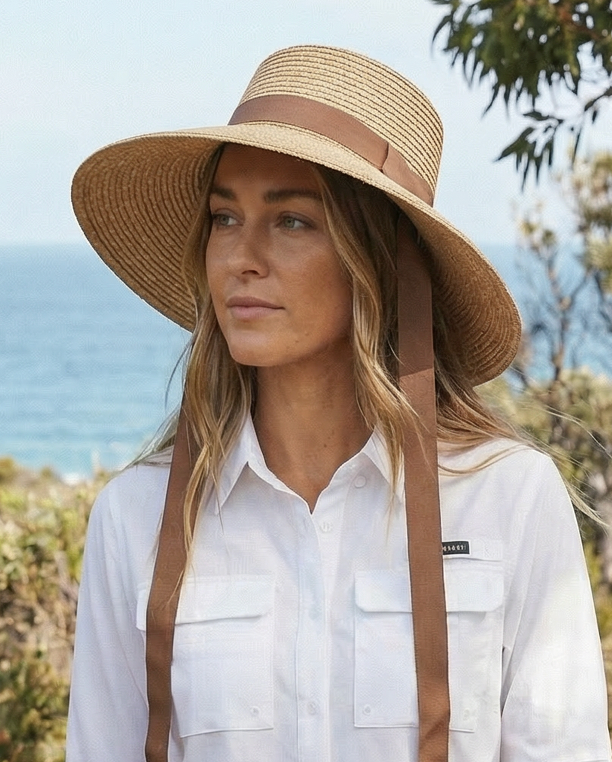 UPF 50+ Women's Wide Brim Bucket Hat with Ribbon Ties