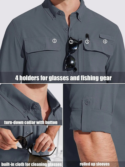 UPF 50+ Long Sleeve Button Down Shirt with Utility Pockets