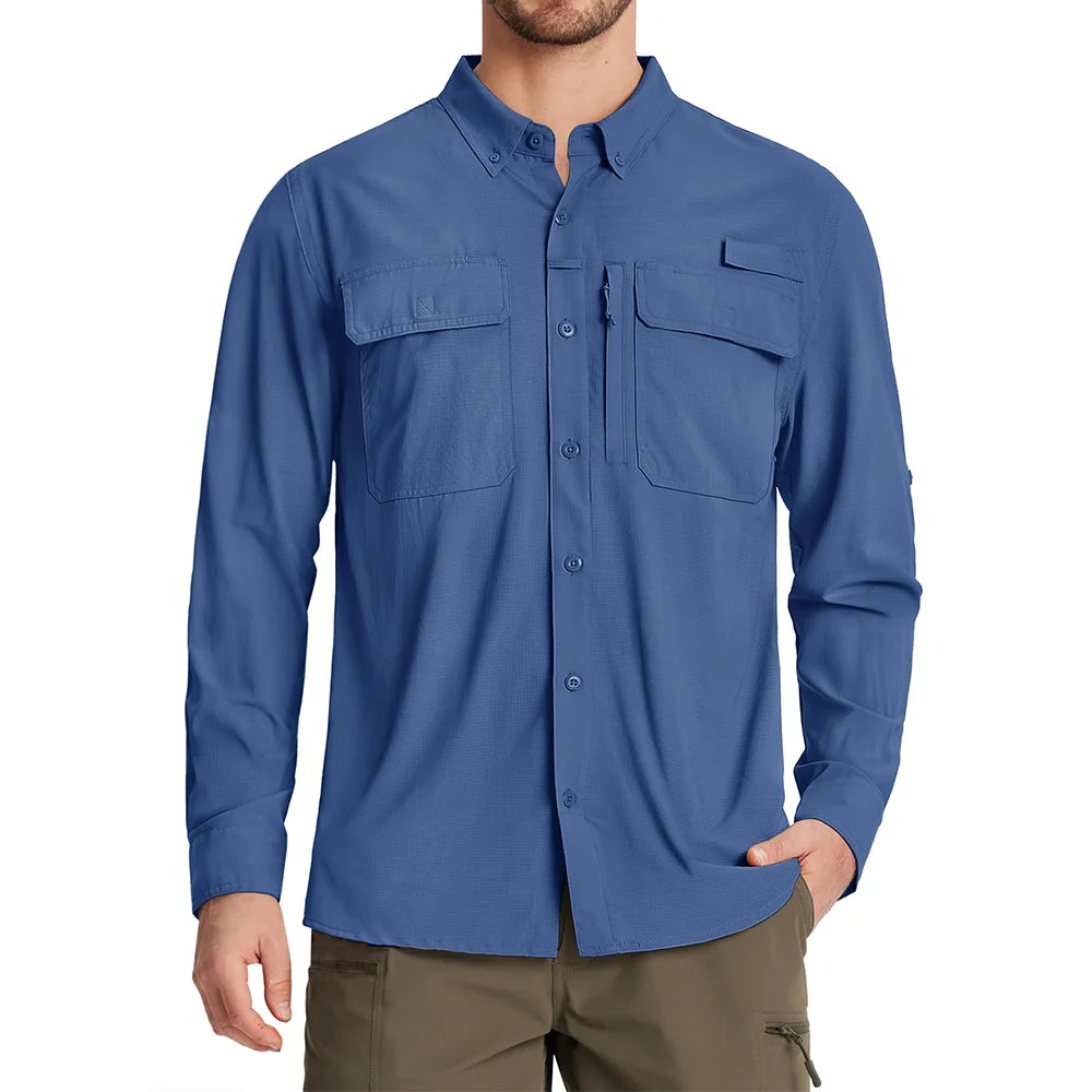 UPF 50+ Long Sleeve Button Down Shirt with Utility Pockets