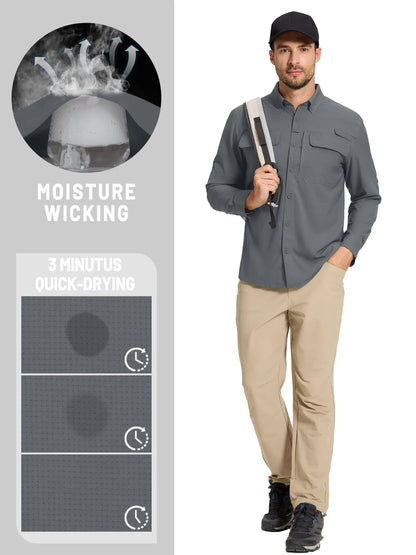 UPF 50+ Long Sleeve Button Down Shirt with Utility Pockets