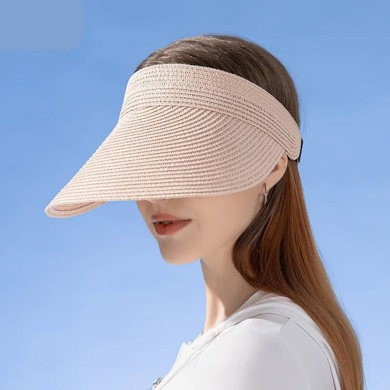 UPF 50+ Wide Brim Straw Sun Visor