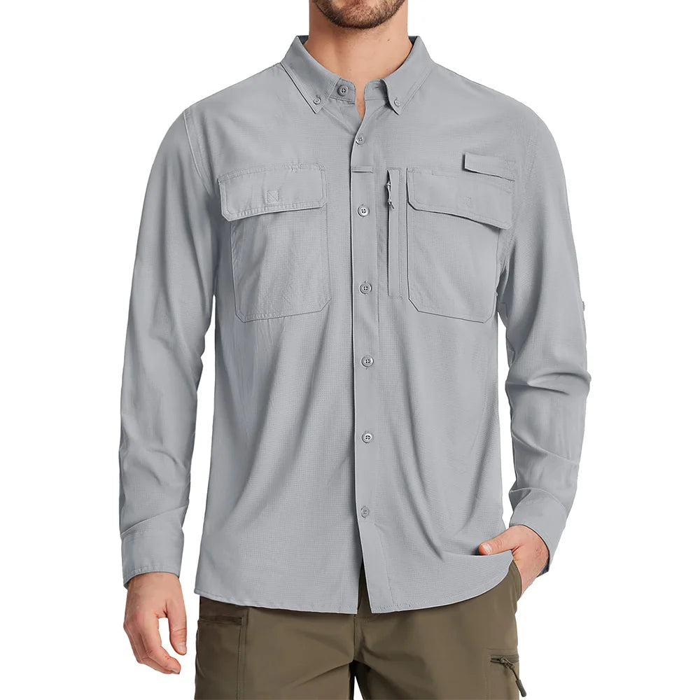 UPF 50+ Long Sleeve Button Down Shirt with Utility Pockets