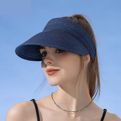 UPF 50+ Wide Brim Straw Sun Visor