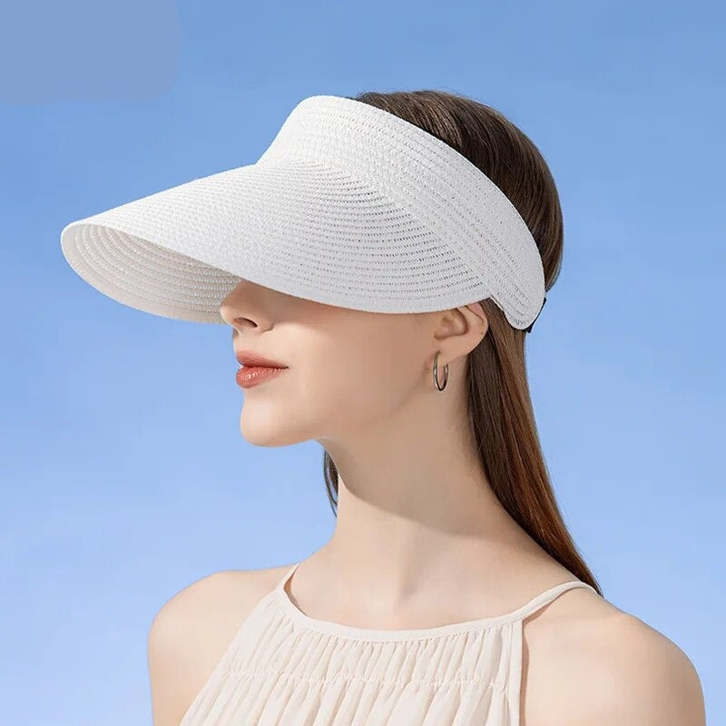 UPF 50+ Wide Brim Straw Sun Visor