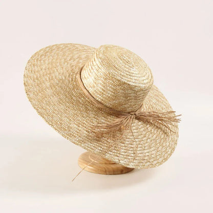 UPF 50+ Women's Wide Brim Flat Top Straw Hat