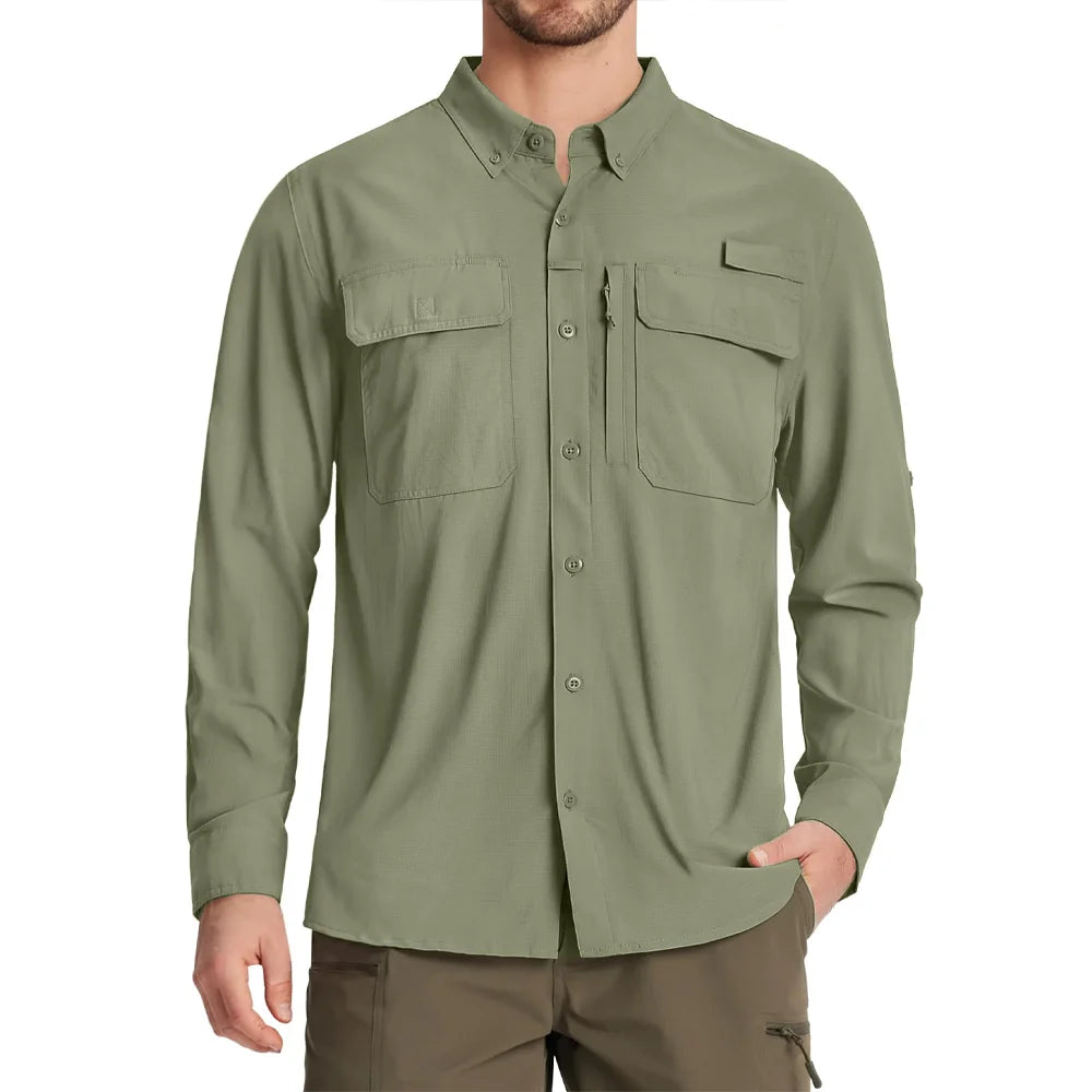 UPF 50+ Long Sleeve Button Down Shirt with Utility Pockets