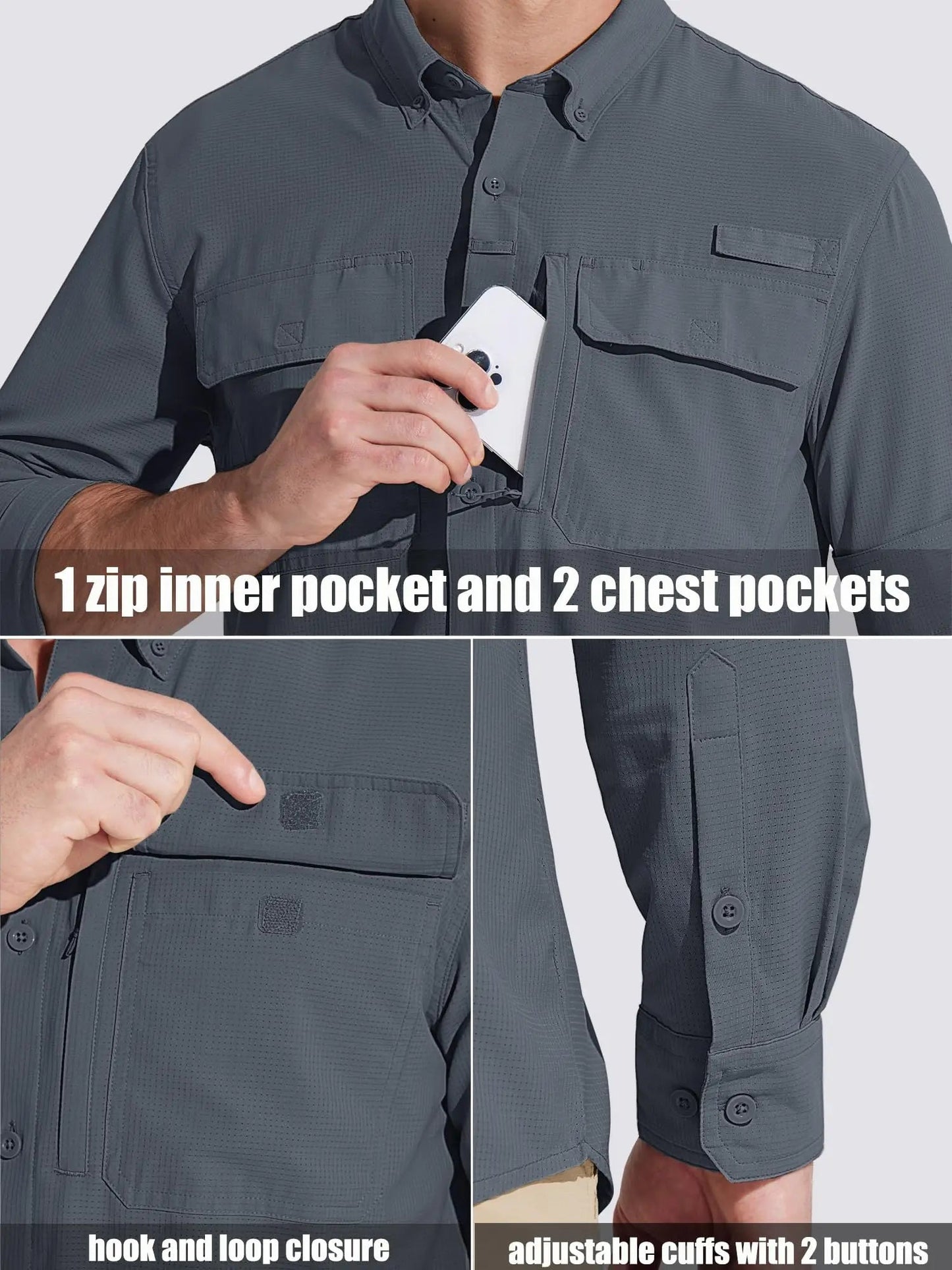 UPF 50+ Long Sleeve Button Down Shirt with Utility Pockets