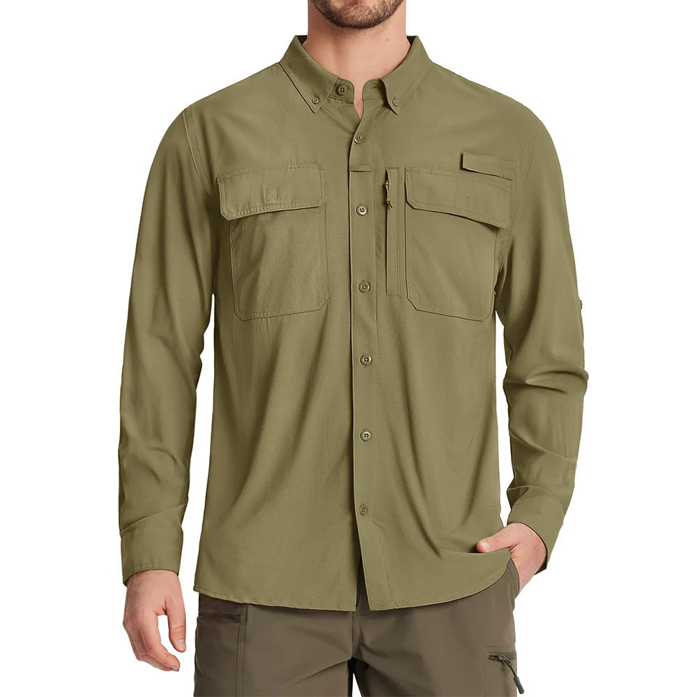 UPF 50+ Long Sleeve Button Down Shirt with Utility Pockets