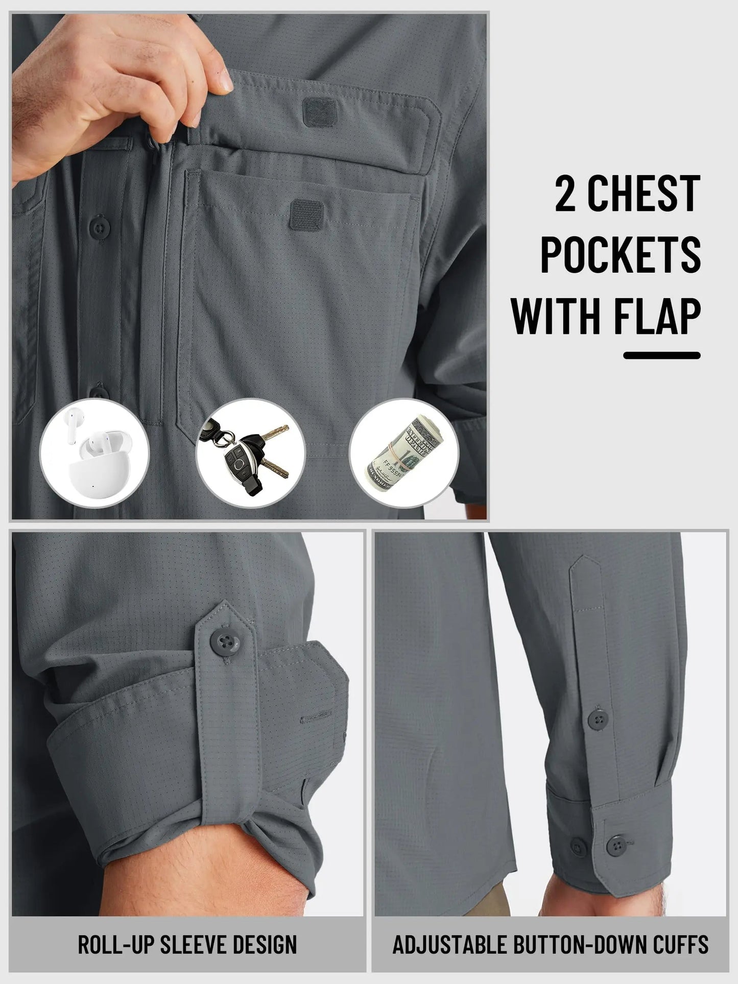 UPF 50+ Long Sleeve Button Down Shirt with Utility Pockets