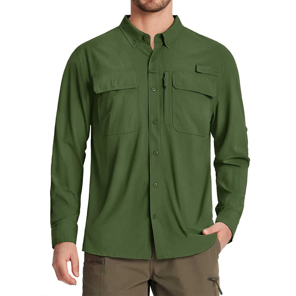 UPF 50+ Long Sleeve Button Down Shirt with Utility Pockets